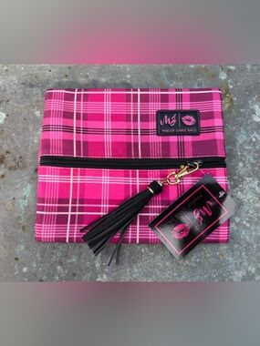 Makeup Junkie Small Pink Plaid Bag